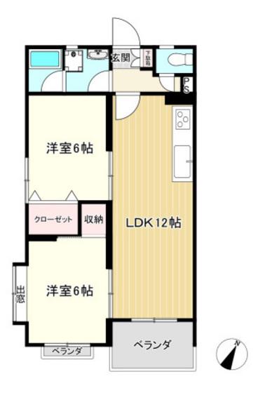 みなみ町ハイツ(2LDK/2階)の間取り写真