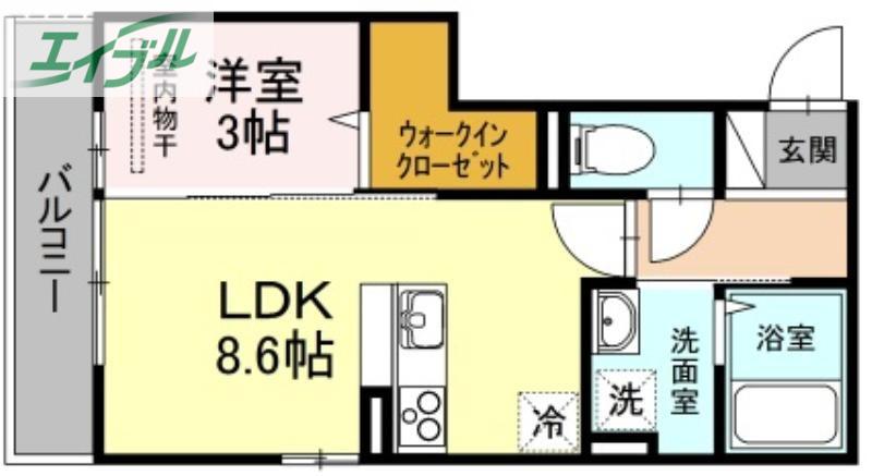 ウィングA棟(1LDK/3階)の間取り写真