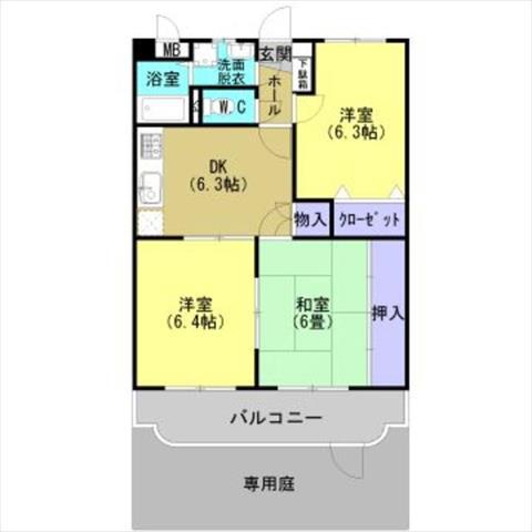 黒木ビル(3DK/1階)の間取り写真