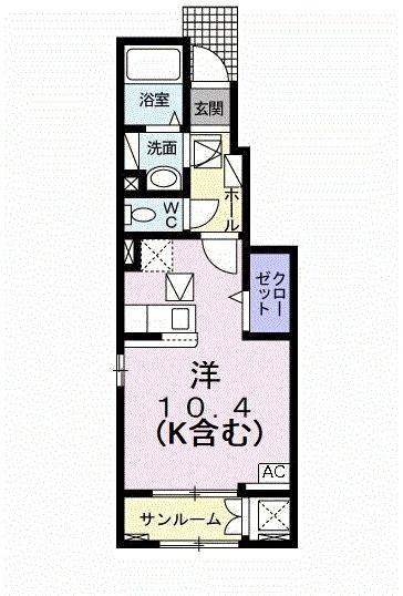 ＪＲ山陽本線 倉敷駅 徒歩11分 2階建 築5年(ワンルーム/1階)の間取り写真