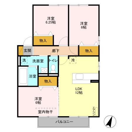 カサヴェールA201(3LDK/2階)の間取り写真