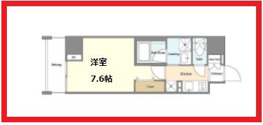 カッシア上野入谷(1K/4階)の間取り写真