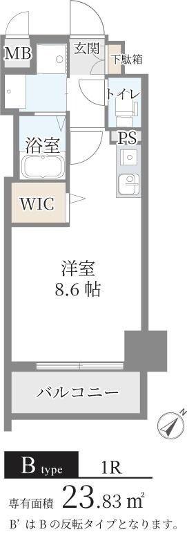 ホープ上新庄(ワンルーム/9階)の間取り写真