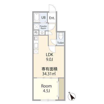 エテルノヴァローレ一之江(1LDK/1階)の間取り写真