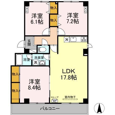畠山マンション(3LDK/3階)の間取り写真