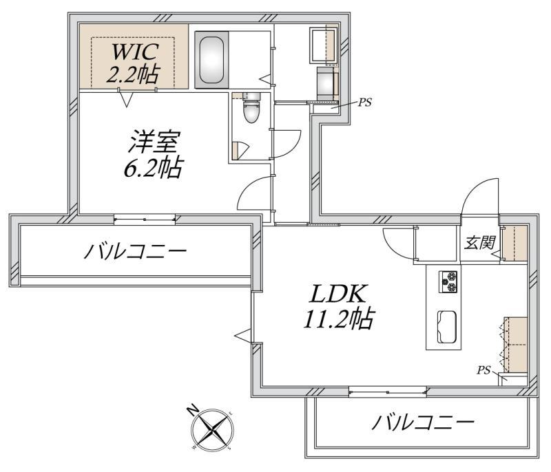 フェリーチェ赤塚新町(1LDK/2階)の間取り写真