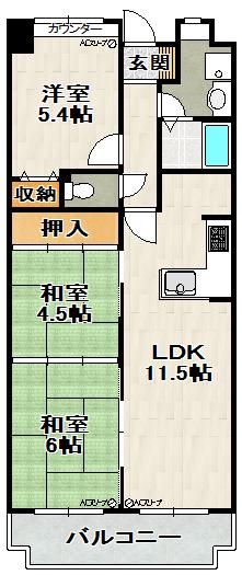 ラヴェニール宝塚中山台ドゥジェーム(3LDK/13階)の間取り写真