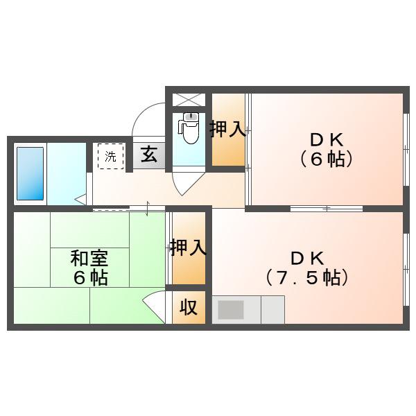 プレジール東川原(2DK/1階)の間取り写真