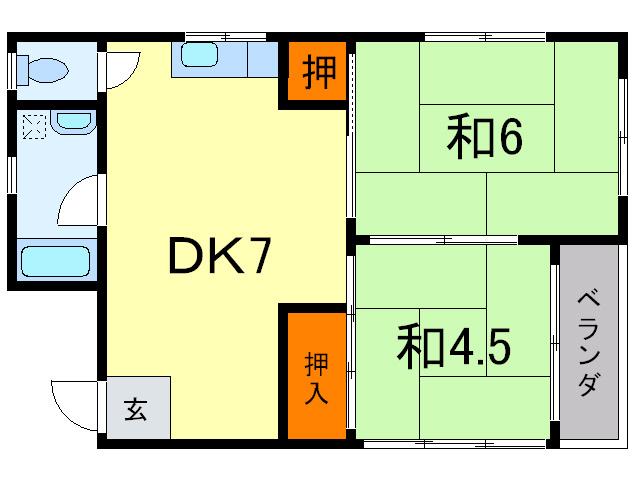 グリーンヒル芦屋(2DK/1階)の間取り写真