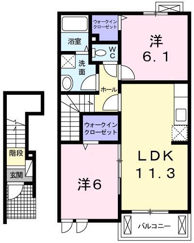 サニー・クリアネス B(2LDK/2階)の間取り写真