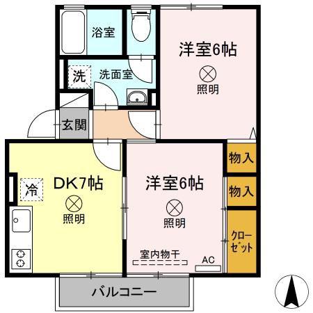 ビューラー福泊B棟(2DK/2階)の間取り写真