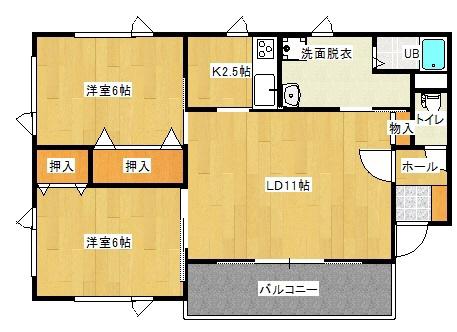 コーポハッピーリバーII(2LDK/3階)の間取り写真