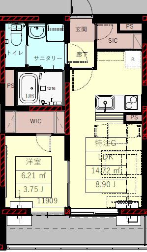東急池上線 長原駅(東京) 徒歩5分 4階建 新築(1LDK/2階)の間取り写真