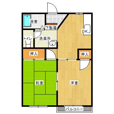 オリーブタウンA棟(2DK/2階)の間取り写真