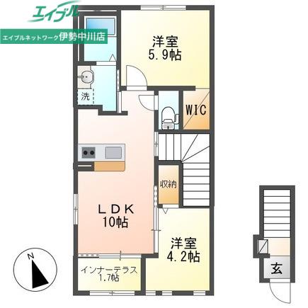 グランディール六番館(2LDK/2階)の間取り写真