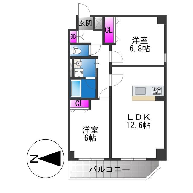 BADGE大道(2LDK/1階)の間取り写真