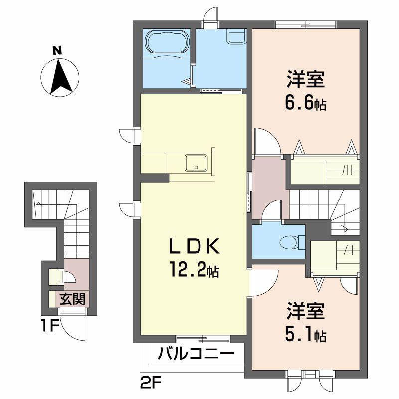 ヴィラ エスペランス III(2LDK/2階)の間取り写真