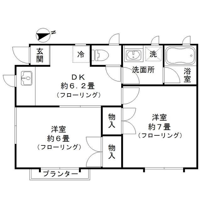 アプリコット(2DK/1階)の間取り写真