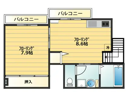 ツュテッヒパルメ(1DK/2階)の間取り写真