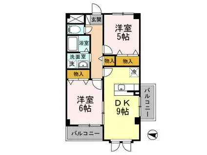 パセオプラシード弐番館(2DK/2階)の間取り写真