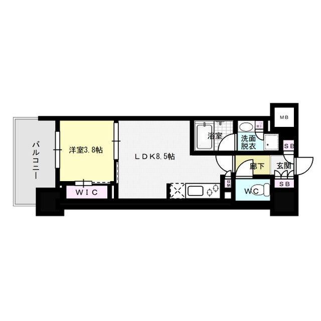 オープンレジデンシア博多住吉(1LDK/8階)の間取り写真