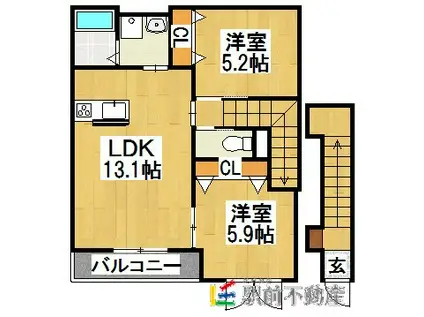 ルーラル北西原A棟(2LDK/2階)の間取り写真