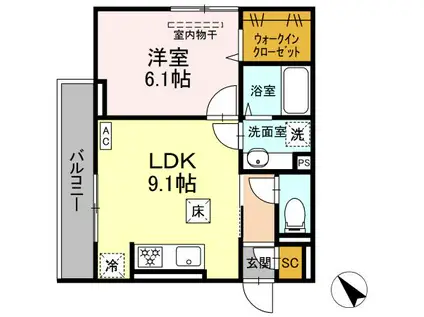 D PAINA大島上町(1LDK/1階)の間取り写真