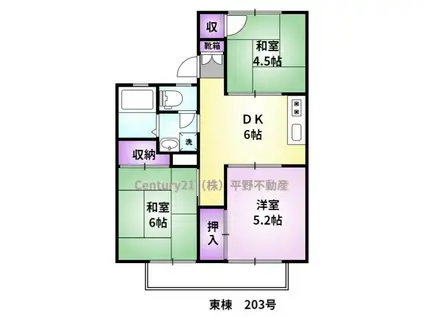 コーポ橋口 東棟(3DK/2階)の間取り写真