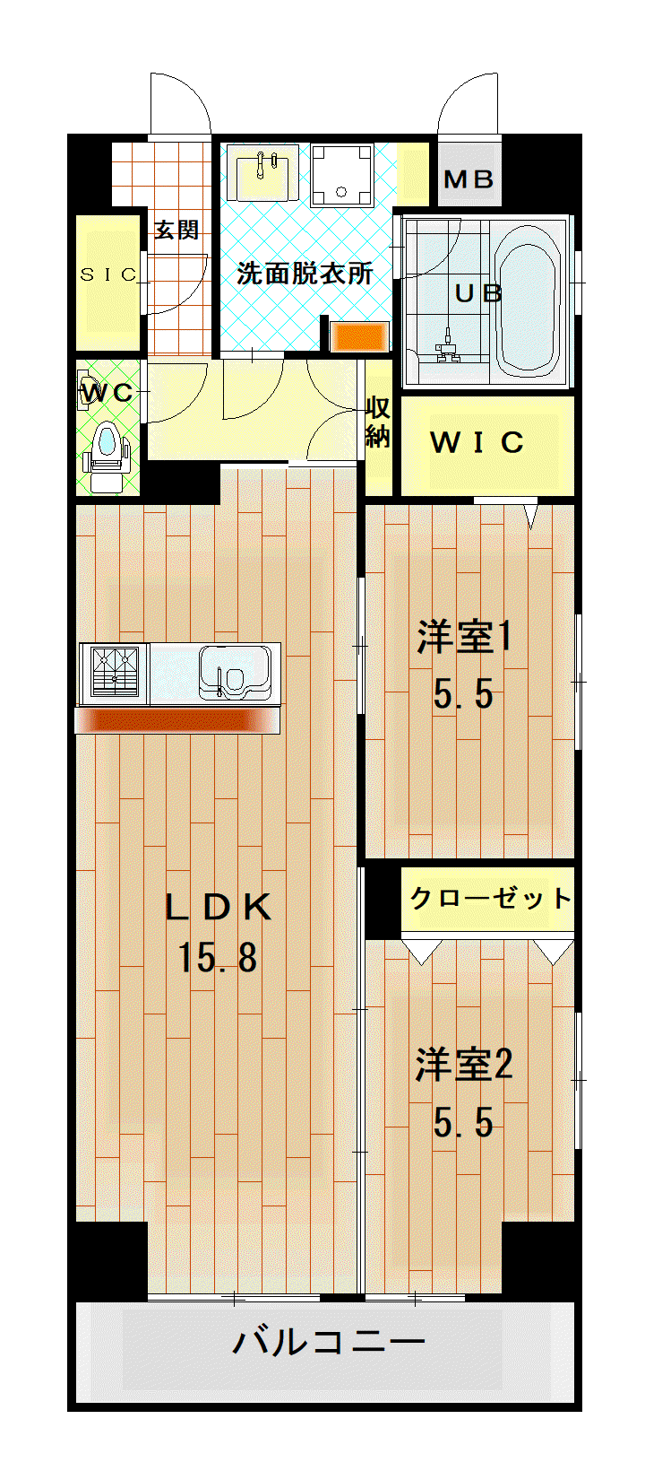 リーガ野間(2LDK/2階)の間取り写真