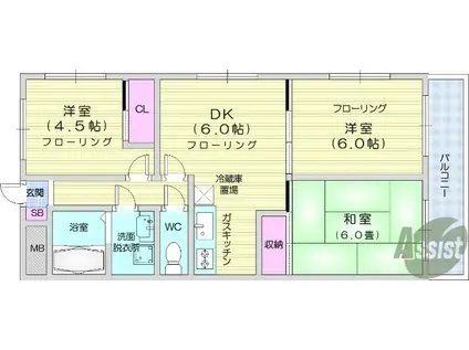 ウィングスⅠ(3DK/4階)の間取り写真