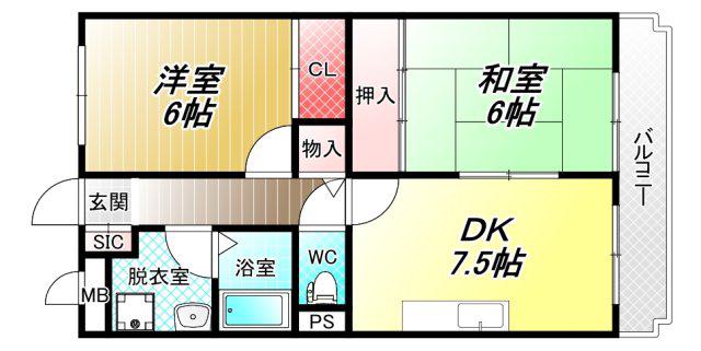 フェリス旭ヶ丘(2DK/2階)の間取り写真