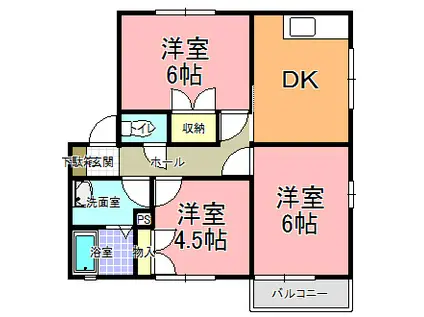 メゾン・シャルムE棟(3DK/1階)の間取り写真