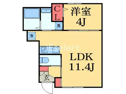 ガルデ寒川町(1LDK/1階)の間取り写真