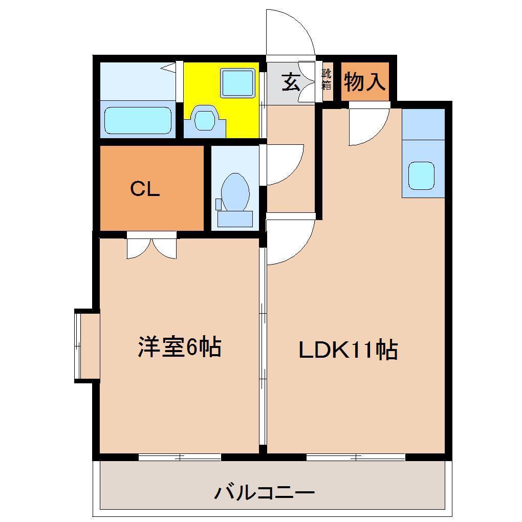 ピーチフローレV(1LDK/1階)の間取り写真