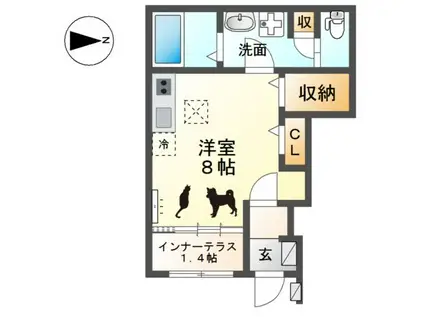 ウエストウイングIV(ワンルーム/1階)の間取り写真