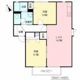 サンヴィレッジ K A棟(2LDK/2階)の間取り写真