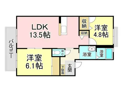 セヴェル中の原(2LDK/2階)の間取り写真