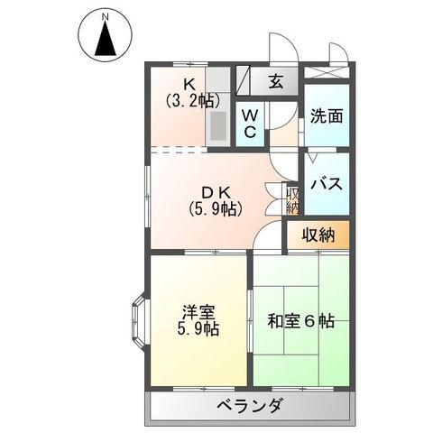 エクセルコート(2DK/2階)の間取り写真