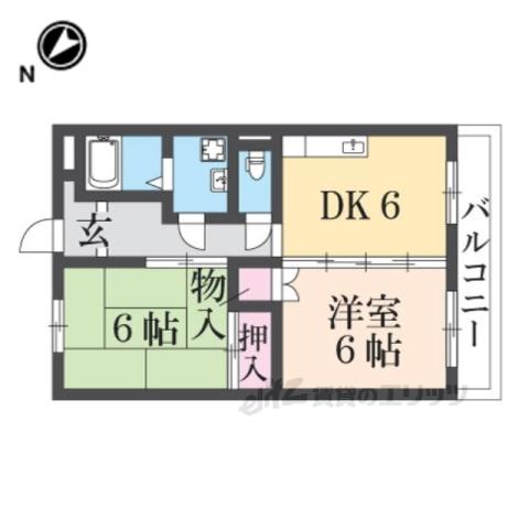 グレーシィ東生駒(2DK/1階)の間取り写真