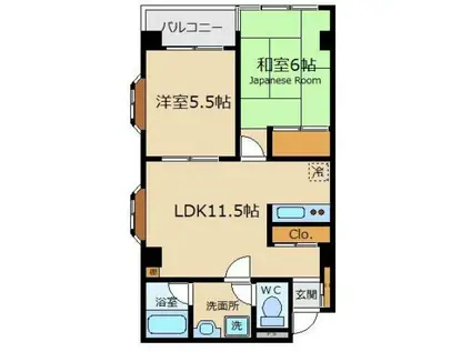 ハイム山広 A棟(2LDK/2階)の間取り写真