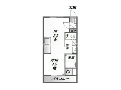 ピース・エルヴィータB棟(1DK/3階)の間取り写真