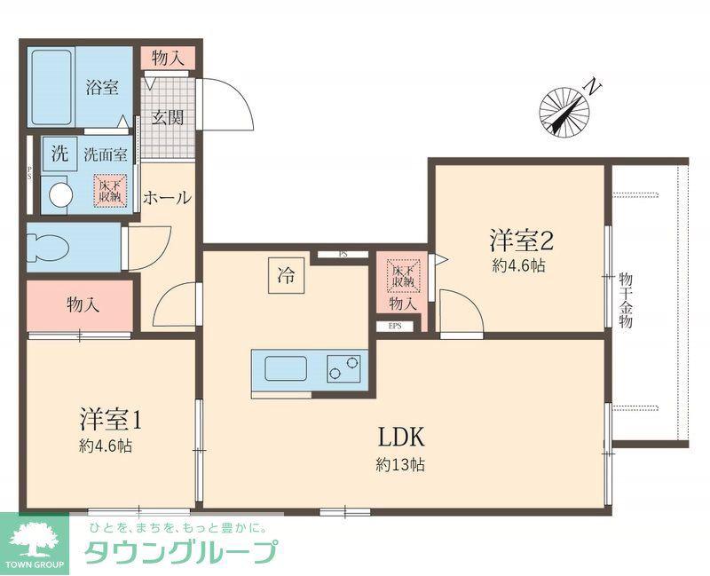 さいたま市岩槻区美園東一丁目計画(2LDK/1階)の間取り写真