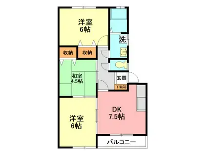 カームハイツI(3DK/1階)の間取り写真