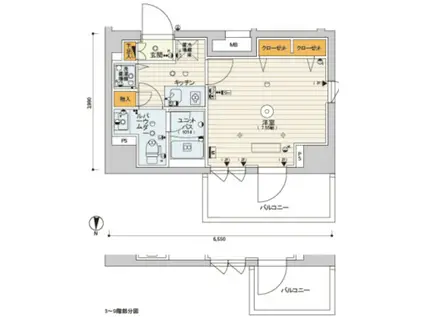 スカイコートパレス両国弐番館(1K/6階)の間取り写真
