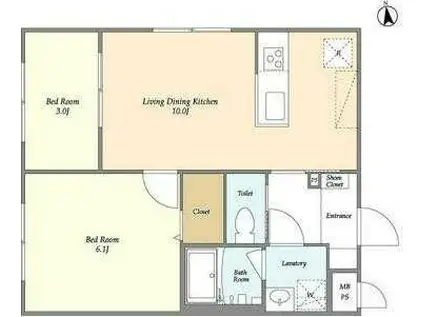 ウェルスクエアイズム上北沢(2LDK/4階)の間取り写真