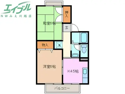 グリーンヒルズB棟(2DK/1階)の間取り写真