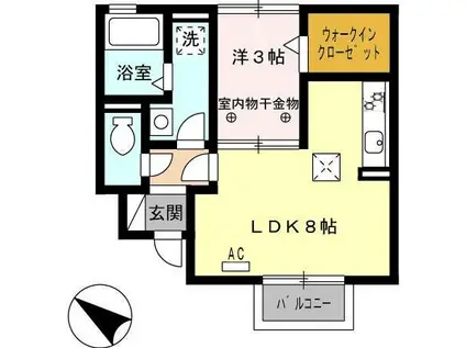 ルビーフィールド(1LDK/1階)の間取り写真