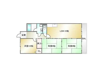 シャトレンうぐいす(3LDK/3階)の間取り写真