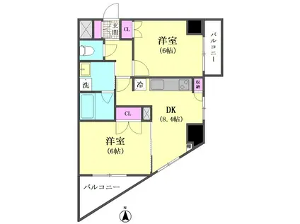 クルーセ大森(2DK/9階)の間取り写真