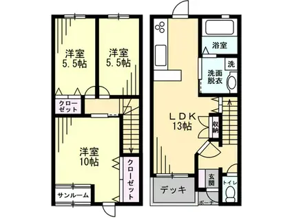 ナチュラルヴィレッジ向新庄B棟(3LDK/1階)の間取り写真